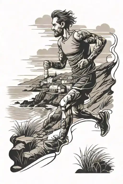 Runner Running Along Coast Path With Sea Background