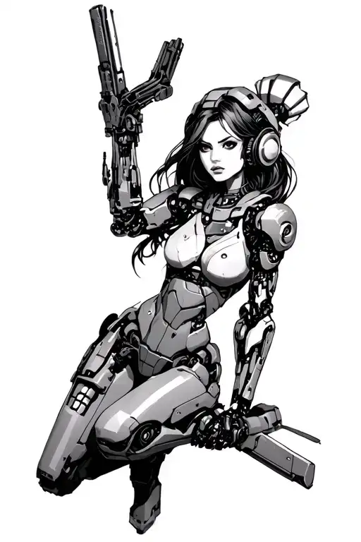 Cybersigilism Female Warrior With Robot Arm