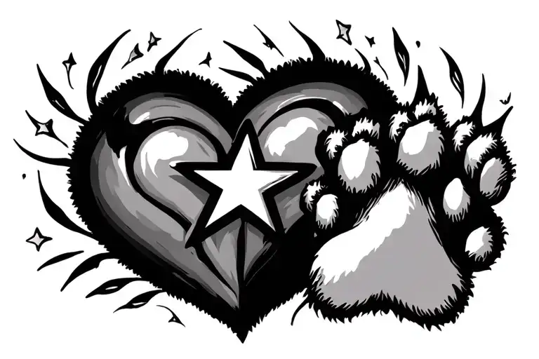 A Heart With A Star In The Middle Of The Heart And A Paw Over The Right Upper Side Of The Heart