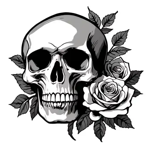 Skull And Roses Intertwined