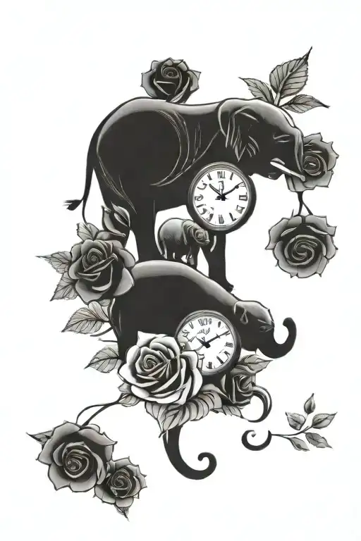 Clock And Roses And Elephant