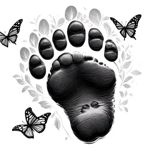 Dog Footprint With Butterflies