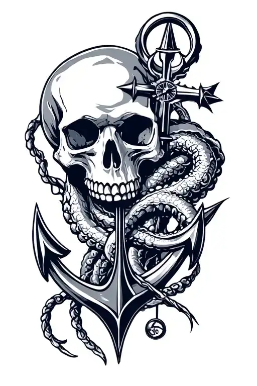 Skull Anchor Compass Navy Trident Kraken Sleeve
