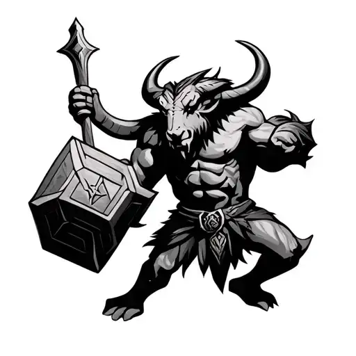 Minotaur Holding A Warhammer