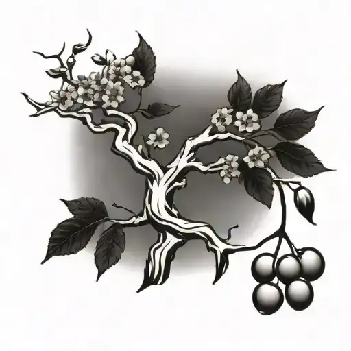 Cherry Tree With Roots And Japanes Writting