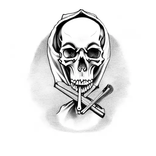 Grim Reaper With Smiling Skull Face With Hood Playing On Violin