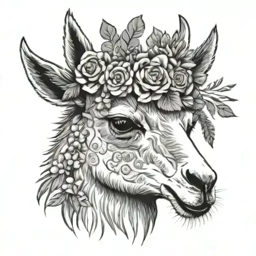 Llama Head With Flower Crown