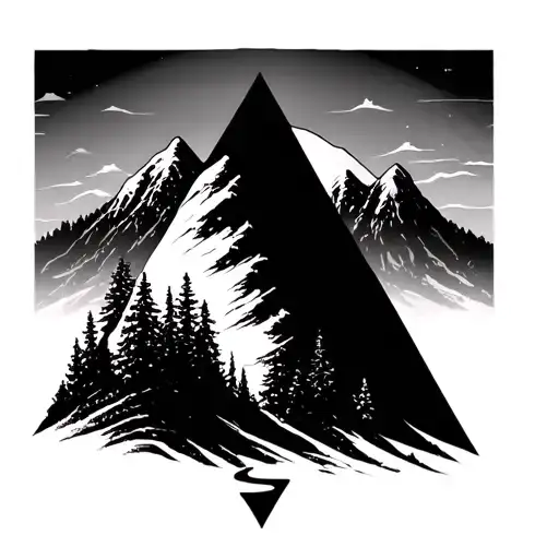 Mountain With Trees And A Shape Triangle