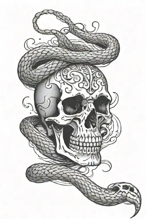 Skull And Water And Snake Wrapped