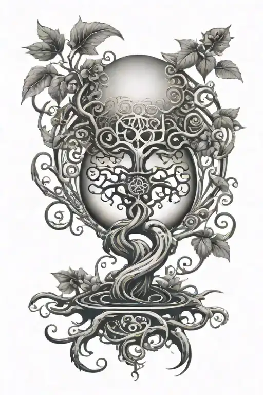 Poison Tree Growing Into Tree Of Life With Swirly Sun Above It