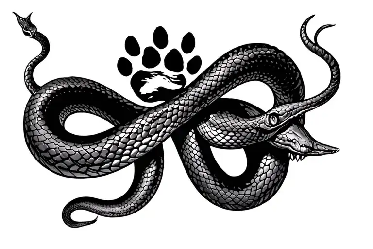 Snake Infinity Symbol Intertwined With A Dog Paw Print