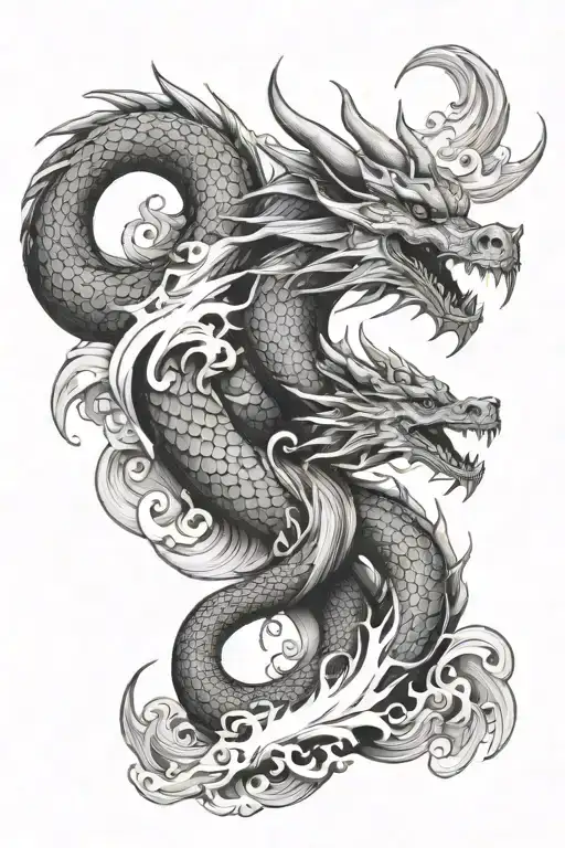 Dragon And Two Ocean Waves