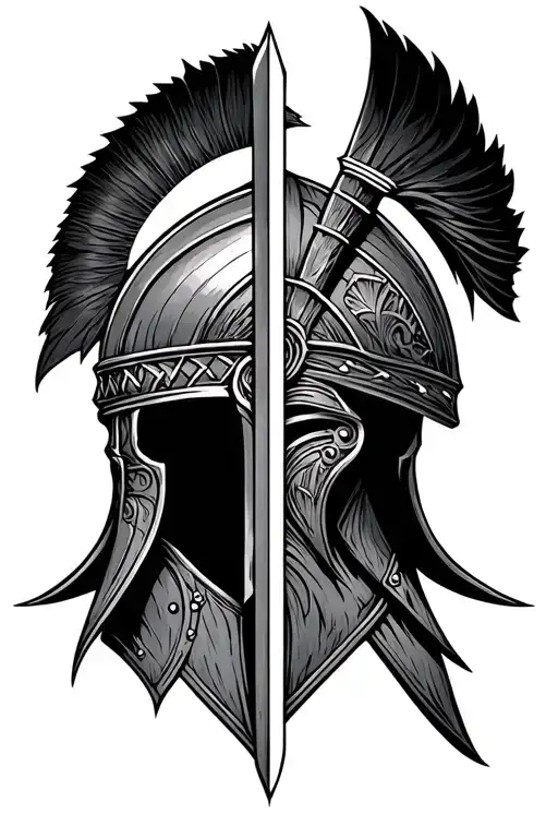 Trojan Helmet With Arrow Going Through Vertically