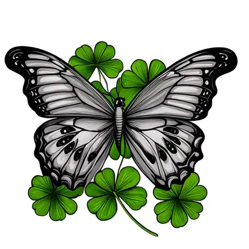 Butterfly And Four Leaf Clover Tattoo Inspired