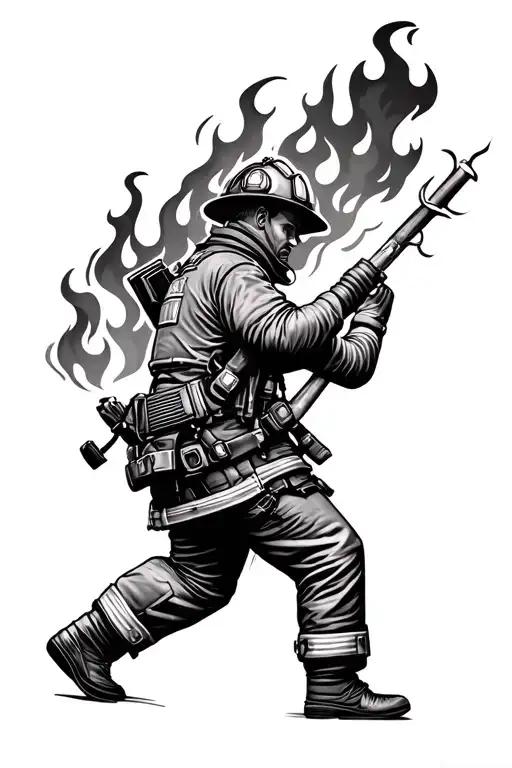Firefighter Battling Flames