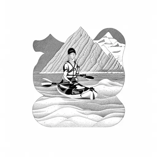 Kayaker Navigating Through A Labyrinth Of Mountain Peaks