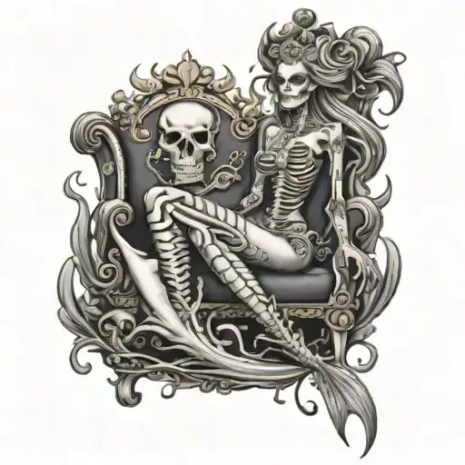 Mermaid Skeleton Queen Sitting On A Throne Of Bones