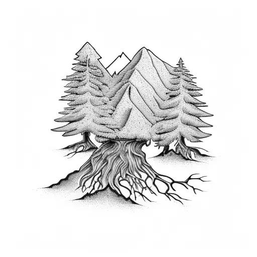 Mountain Landscape With Roots