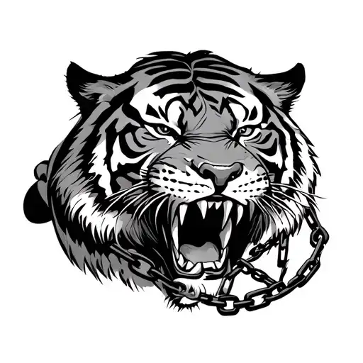 Tiger Breaking Chain With Teeth