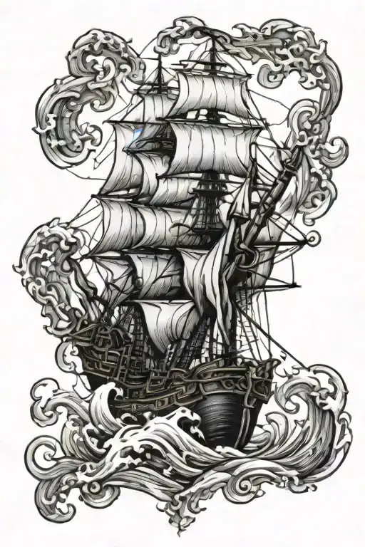 Kraken Smashing A Pirate Ship Sailing Through A Sea