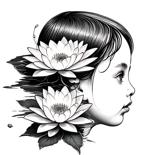 Baby Face Profile Outline And Water Lilly
