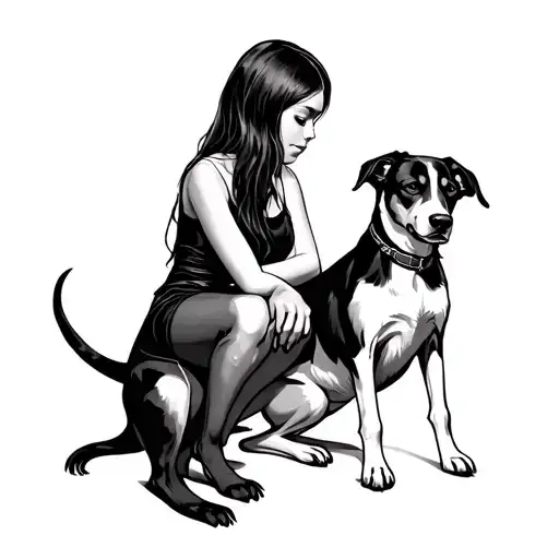 Girl And Dog Sitting