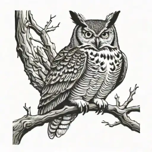 Great Horned Owl Perched On A Branch