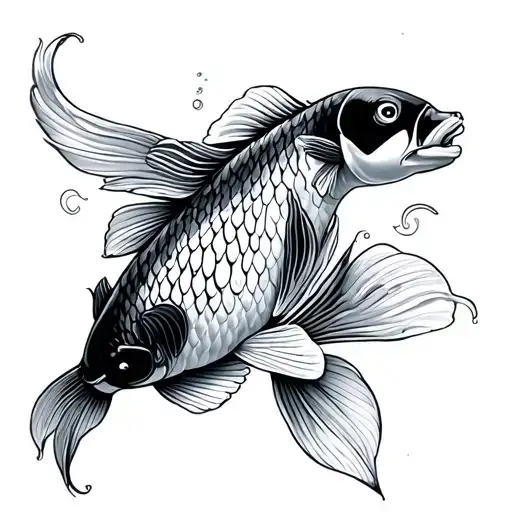 Bonsai Tree Koi Fish Swimming Upstream