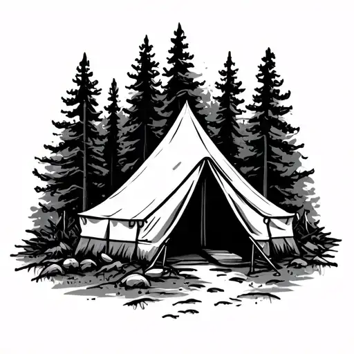 Tent Camping In Woods Surrounded