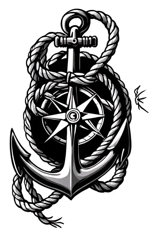 Anchor With A Compass And Rope Intertwined Within
