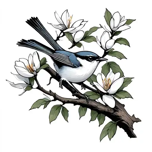 A White Breasted Nuthatch Hopping Down A Magnolia Tree Branch