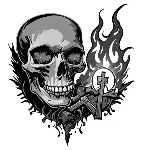 Skull And Fire With A Cemetary For Stomach