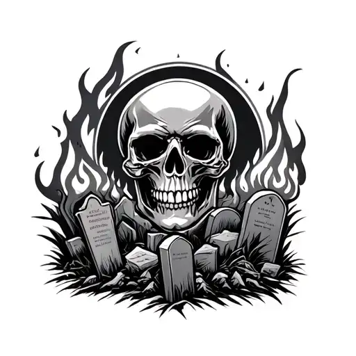 Skull And Fire With A Cemetary For Stomach Large
