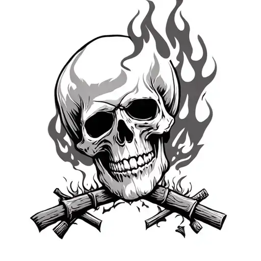 Skull And Fire With A Cemetary For Stomach Large