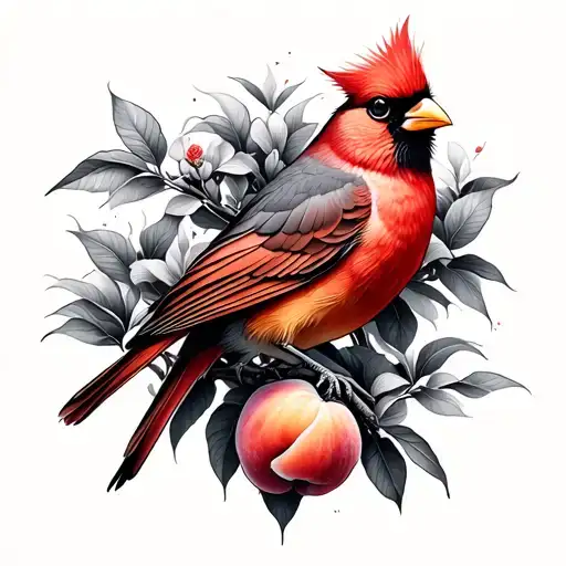 Cardinal On Peach Tree