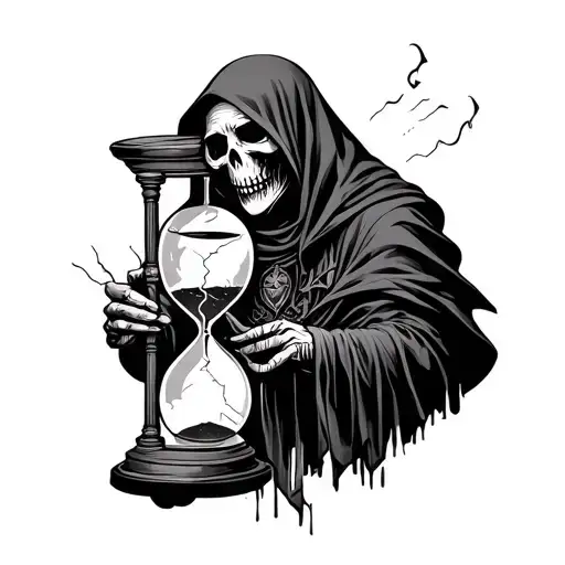 Grim Reaper Holding A Cracked Hourglass