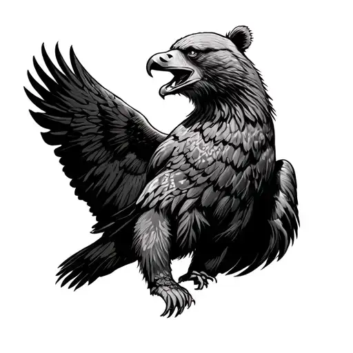 Bear With Small Eagle Perched