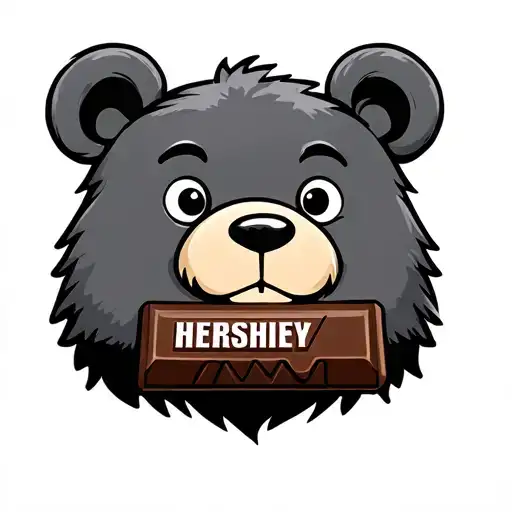 Cartoon Bear Eating A Small Hershey Chocolate Bar