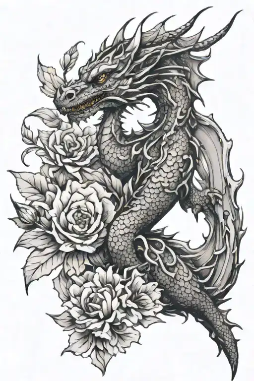 Small Dragon In Flowers