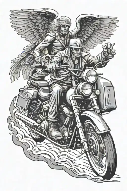 Guardian Angel Biker Riding With The Other Biker On A Motorcycle