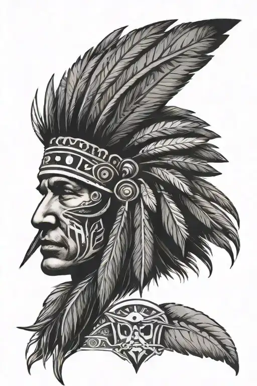 Native American Indian Head With A Hummingbird