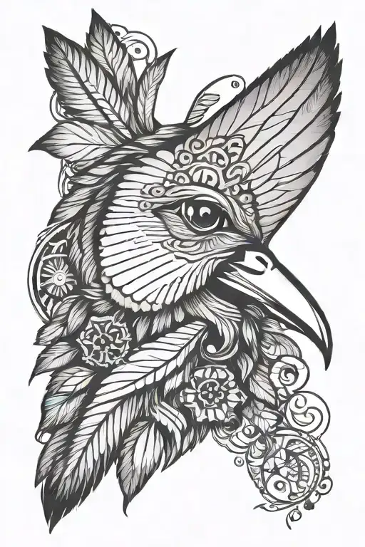 Native American Indian Head With A Hummingbird