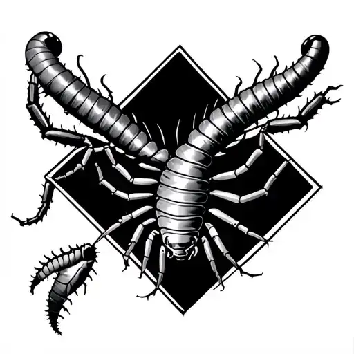 A Centipede Inside A Diamond Shaped Line Outlining