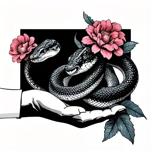 Hand Holding Snake With Flowers