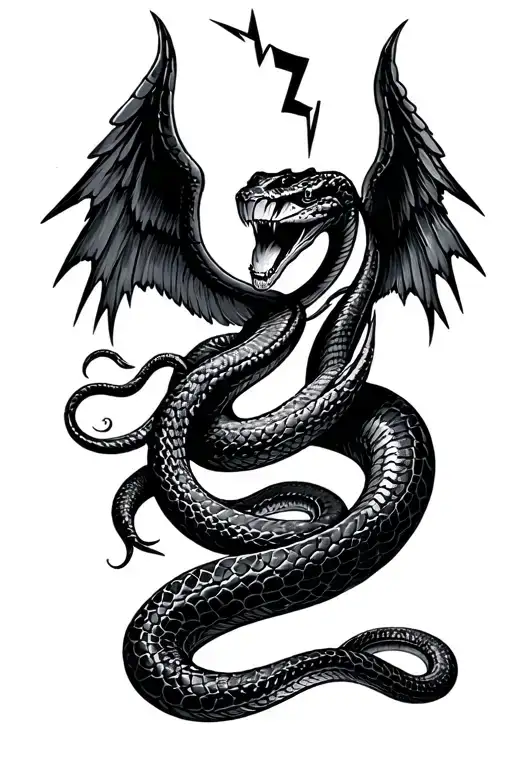 Snake With Lightning Bolts As Wings