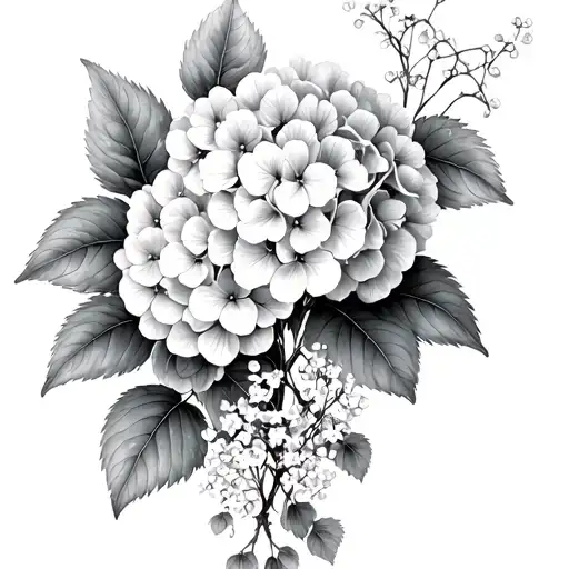 Hydrangea And Babys Breath Vine Tattoo Design