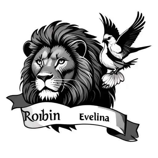 Lion With Name Incorporated Name Is Robin And Bird With Name Evelina