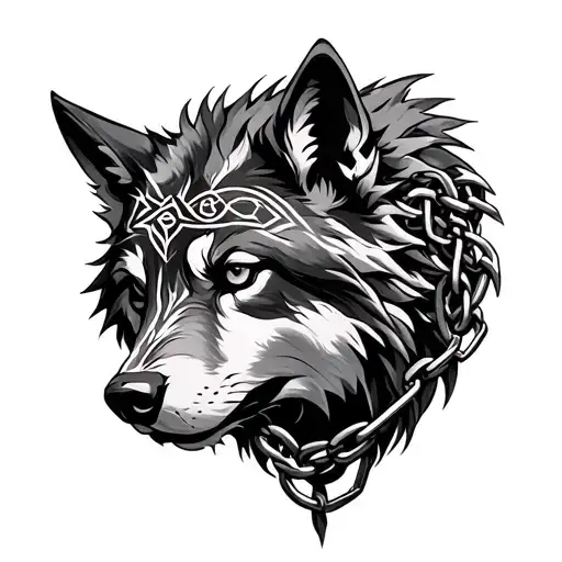 Nirdic Wolf With Runes Intertwined Among Chains Forming