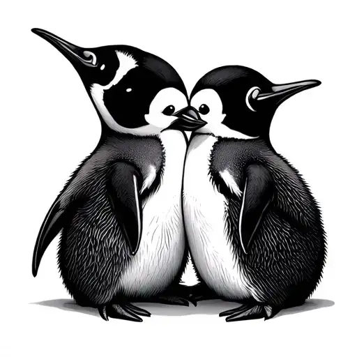 The Outline Of Three Cute Baby Penguins