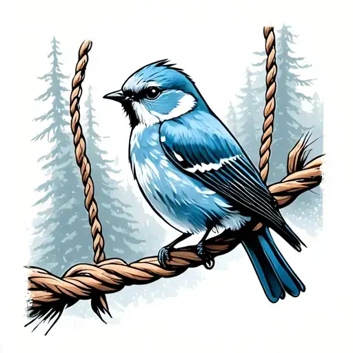 Mountain Bluebird Perched On Climbing Rope Hanging